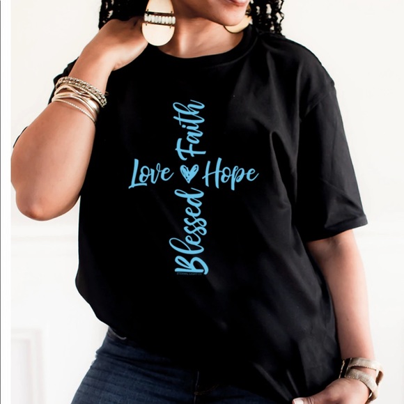 Cotton-Blend Christian Black Love Faith Hope Blessed Tee BRAND NEW - Picture 3 of 5